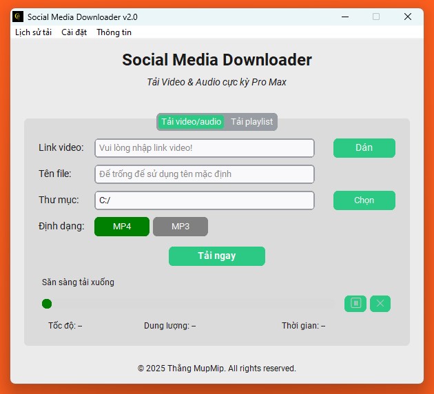 Giao diện ứng dụng Social Media Downloader